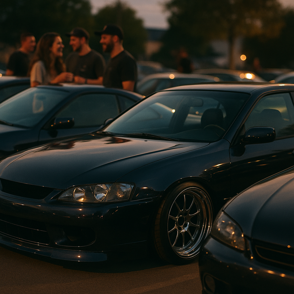 Show car line-up with deep gloss finish achieved using graphene coating for cars