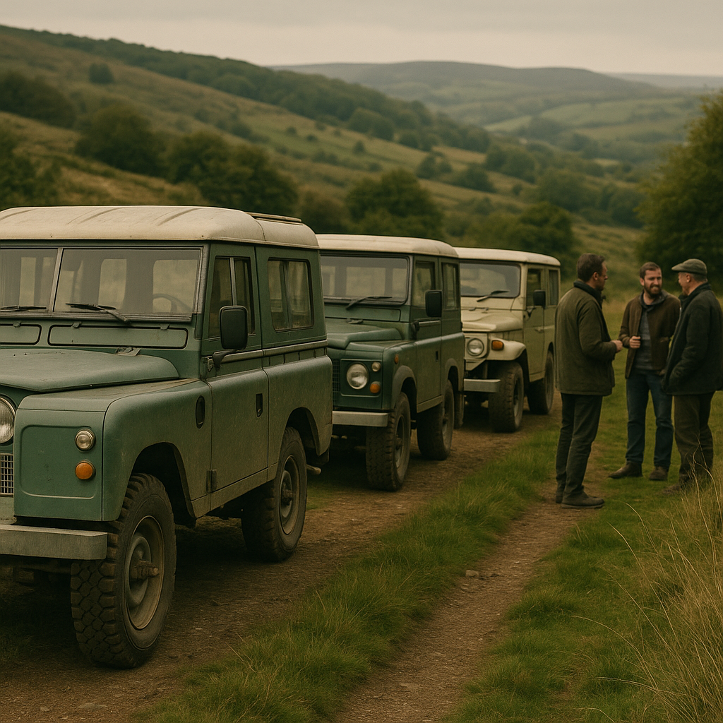 Convoy of trucks built for old-school 4x4 overlanding on a remote trail