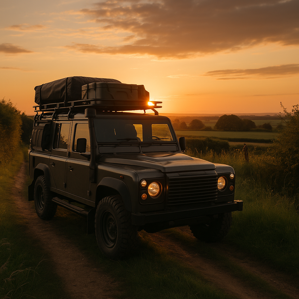 UK 4x4 rig parked on a green lane showing typical overlanding builds setup