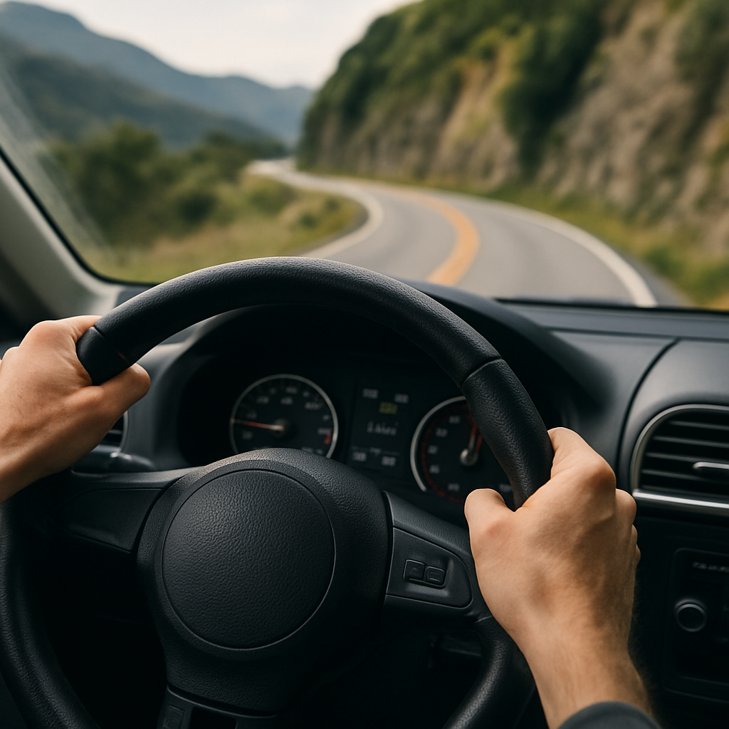 Driver on a mountain pass road, exploring the best road trip routes for car enthusiasts