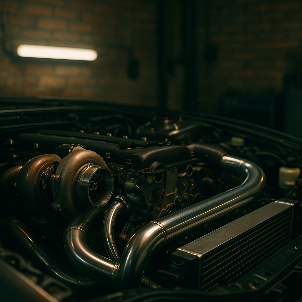 Turbocharged engine bay build showing turbo vs supercharger which is better for car builds