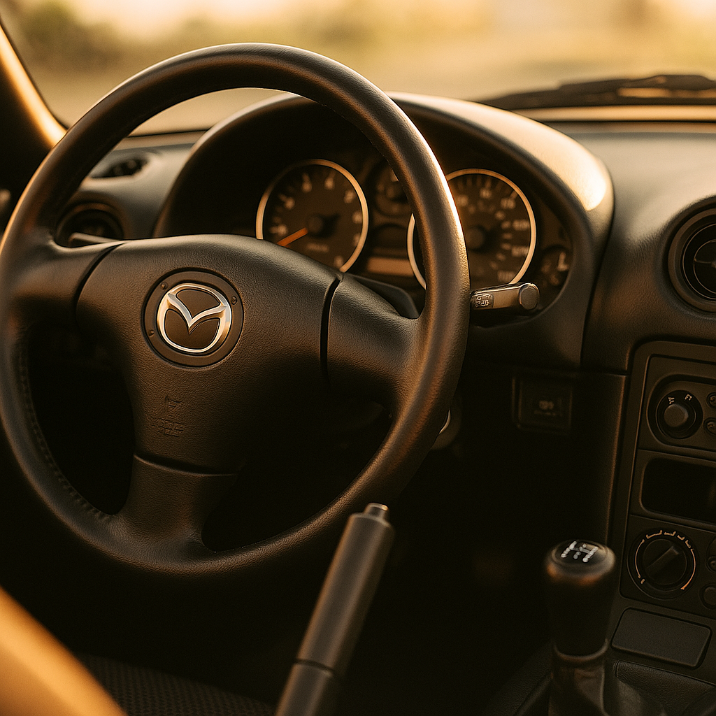 Mazda MX-5 interior close-up showing driver-focused cockpit relevant to GR86 vs MX-5 Miata 2026 comparison