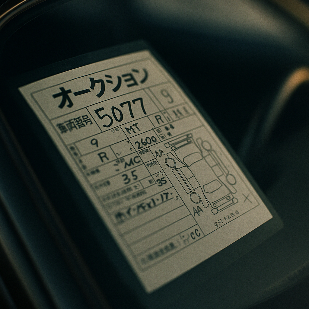 Japanese auction sticker on JDM import windscreen illustrating JDM imports UK prices 2026