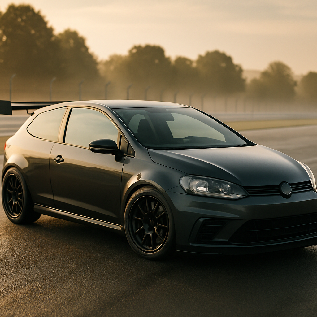 Modified hot hatch in a UK track day paddock, illustrating the real costs of running a modified car